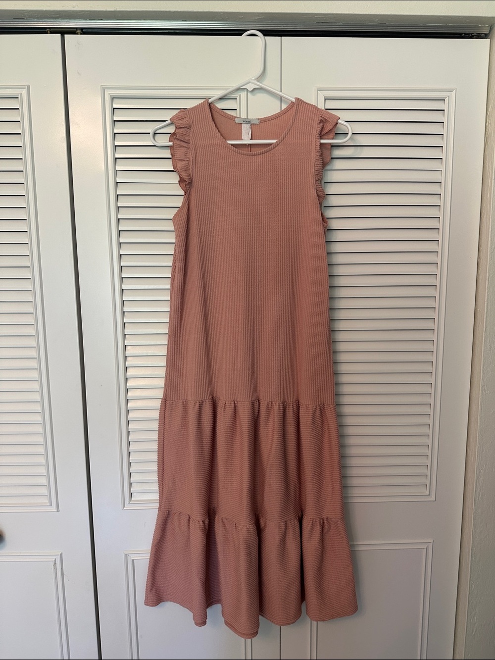 Acemi Ribbed Sleeveless Dress in Blush Pink